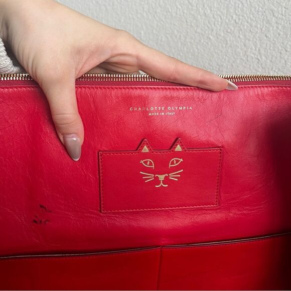 CHARLOTTE OLYMPIA Red Clear Laptop Work Tote Shoulder Bag + Pouch - Picture 2 of 14